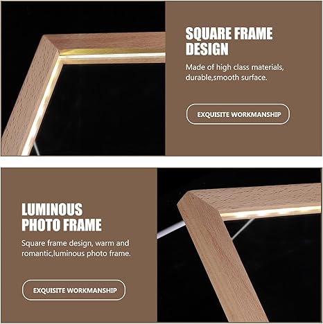 Uonlytech Glowing LED Night Light Wooden Photo Frame