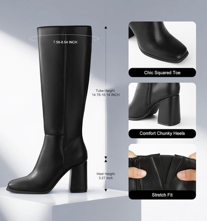 MUCCCUTE Block Heel Black Boots Women