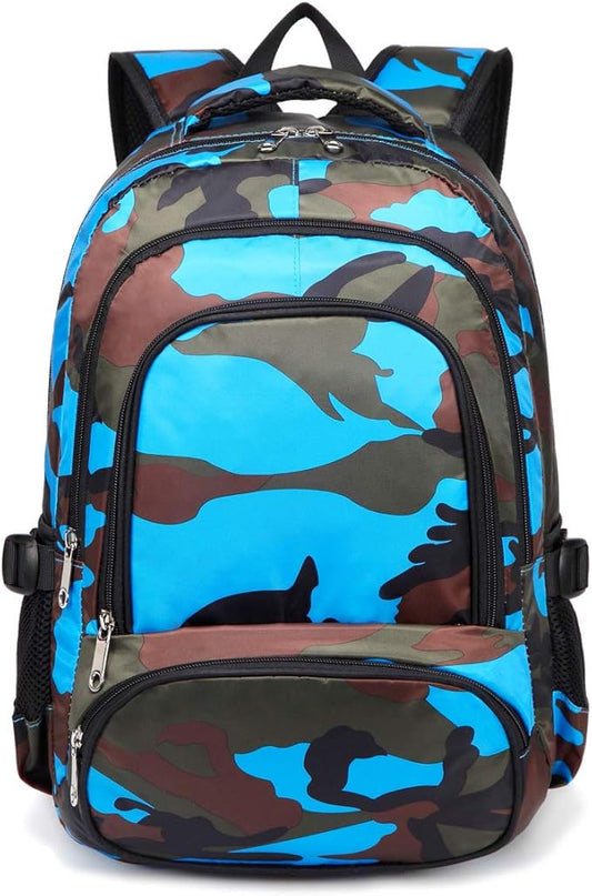 BLUEFAIRY School Backpack for Kids Boys Elementary Primary Middle School Bookbags Back to School Bags Gifts for Childs Mochila Escolares para Nios 17" Camo Blue