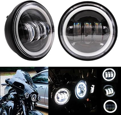 Road King Passing Light - 4 1/2 Inch Passing Light for HD Ultra Classic - with LED Halo Spot Lamp Passing Light Black Projector Fog light Spot light