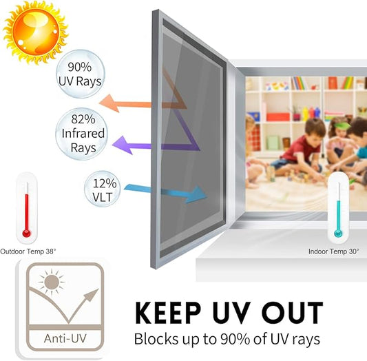 KESPEN Window Film One Way Daytime Privacy Static Cling Heat Control Glass Window Tint Mirror House Film, Black-Silver, 41.3 Inch X 13.1 Feet