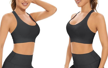 Lemef Sports Bras Racerback Yoga Bras Medium Support Workout Bras with Removable Pads for Wome