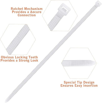 Zip Ties Heavy Duty Nylon Self-locking Wire Ties 30 Pack - White (24 Inch)