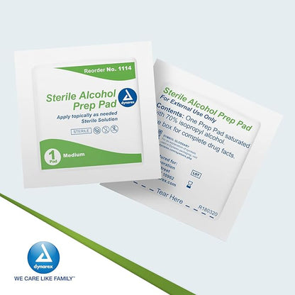 Dynarex Alcohol Prep Pads, Medical-Grade and Non-Woven Prep Pads, Saturated with 70% Isopropyl Alcohol, Rapid-Acting Antiseptic Wipes, 1-Ply, Medium, 1 Box of 100 Alcohol Prep Pads