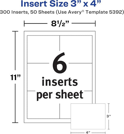Avery® Customizable Name Badge Inserts for Name Tag Holders, 3" x 4", White, Laser/Inkjet Printable, 300 Total (5392)