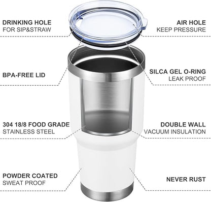 MEWAY 30oz Tumbler Double Wall Vacuum Insulated Travel Mug, Stainless Steel Tumbler with Lid, Durable Powder Coated Insulated Coffee Cup for Cold  Hot Drinks (White,1 PACK)