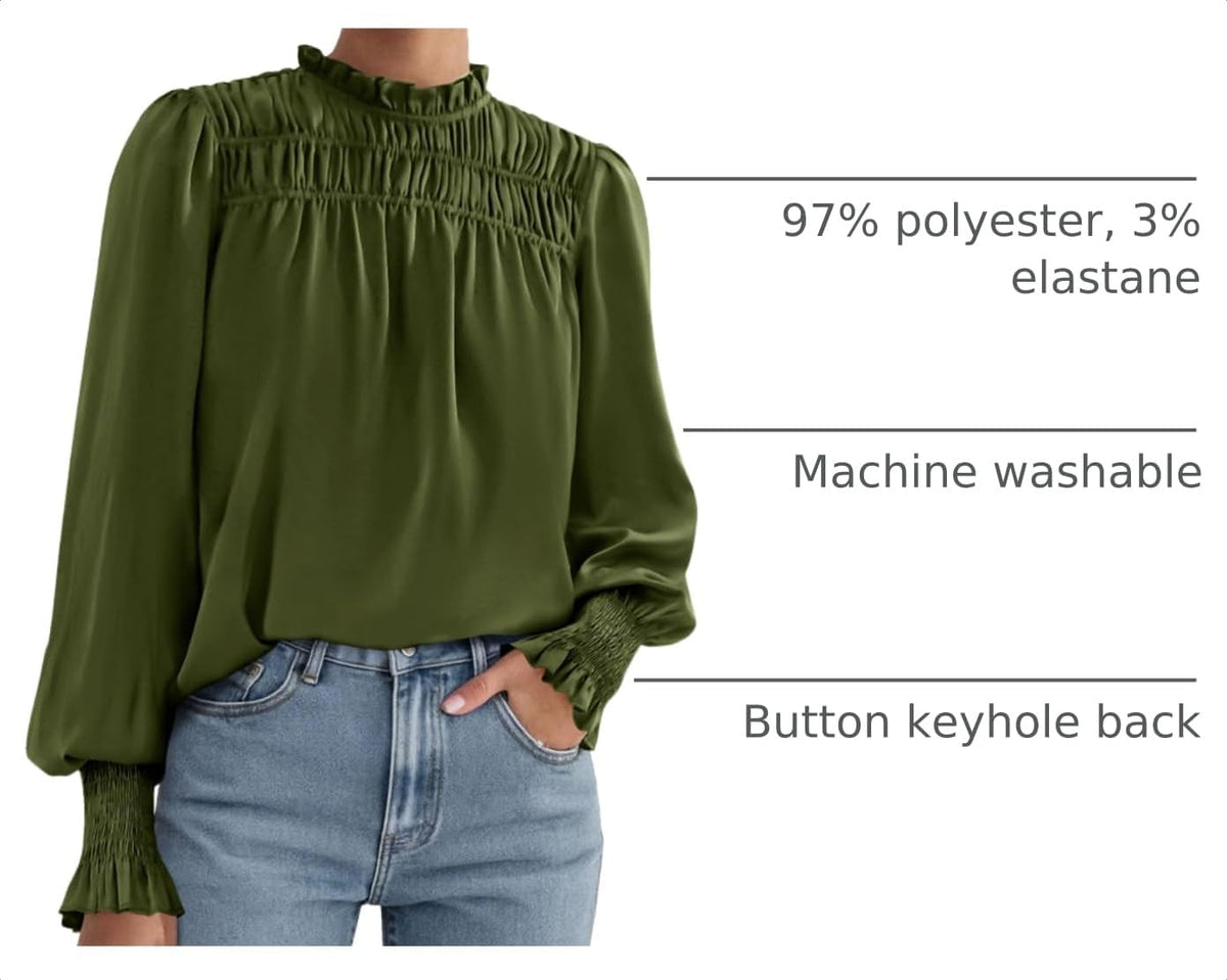 PRETTYGARDEN Blouses for Women Dressy Casual Fall Outfits 2026 Frill Neck Long Sleeve Shirts Satin Work Business Casual Tops