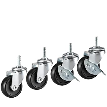 2 inch Heavy Duty Casters Set of 4, Rubber Stem Wheels for Wire Shelving