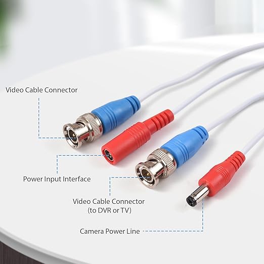 Andoer 60 Feet BNC Video Power Cable Wire 2MP All-in-One Video Security Camera Wire with Connectors for CCTV Camera DVR System