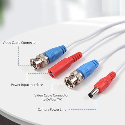 Andoer 60 Feet BNC Video Power Cable Wire 2MP All-in-One Video Security Camera Wire with Connectors for CCTV Camera DVR System