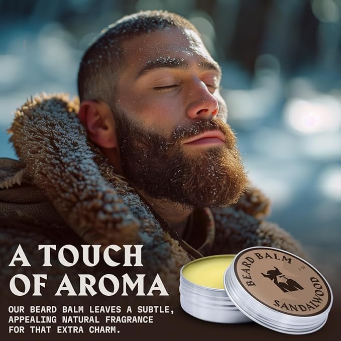 Striking Viking Beard Balm for Men  Light Hold, Sandalwood, 2 Oz - Leave-in Beard Conditioner with Shea Butter, Tea Tree, Argan  Jojoba Oils - Smooth, Shape  Moisturize Coarse, Dry Facial Hair
