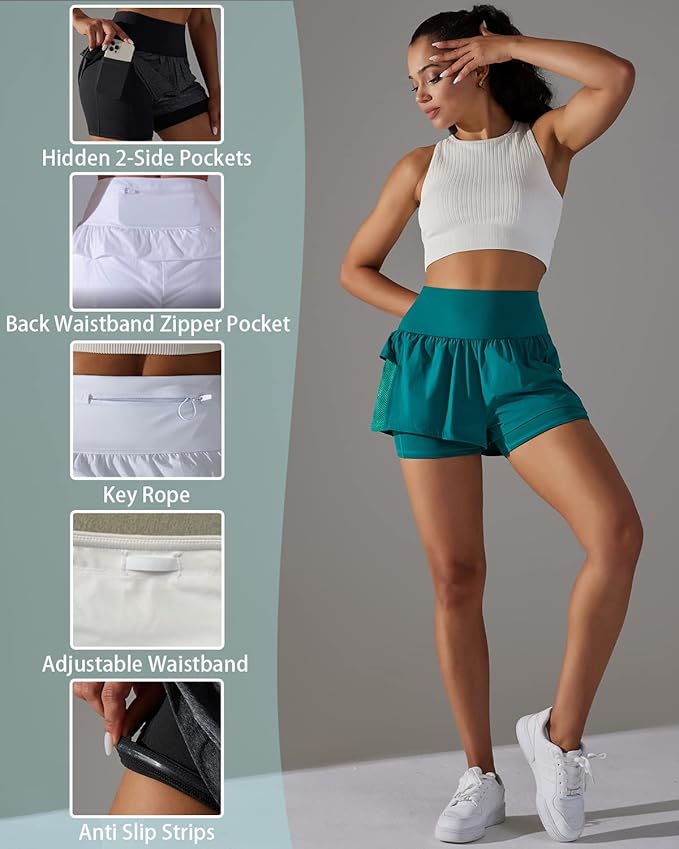 Iserkafe Athletic Shorts for Women Running Shorts Gym Yoga High Waisted Elastic Waistband Spandex Workout Shorts