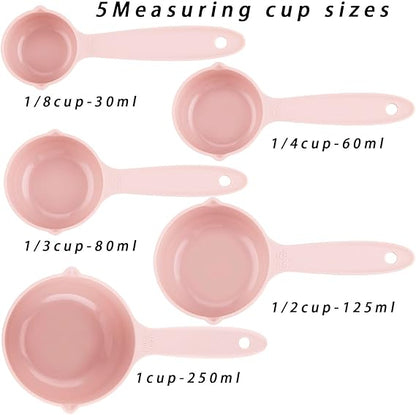 Plastic Measuring Cups and Spoons Set 10, Kids Plastic Measuring Cups and Spoons Set for Kitchen  Baking, Engraved US  Metric Plastic Measuring Cup  Spoons for Cooking Measure Use Pink