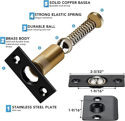 Closet Door Ball Catch,Stainless Steel Catch Adjustable,Drive in Ball Catch with Strike Plate for Closet Doors,for Invisible Pantry Ball Bearing Door Latch Black-3 Pack