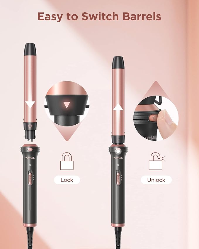 Wavytalk Curling Iron 2pc Ceramic Curling Wand (0.35"-1.25) Instant Heat Up, Dual Voltage Hair Curler