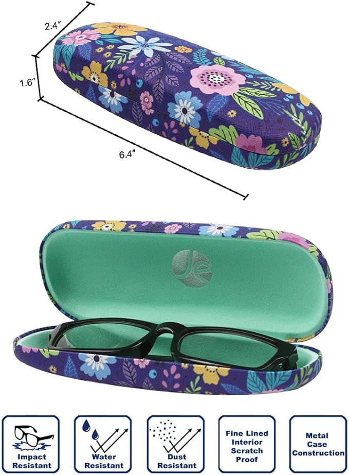 Printed Pattern Durable Hard Clamshell Eyeglass Case with Bonus Microfiber Cloth