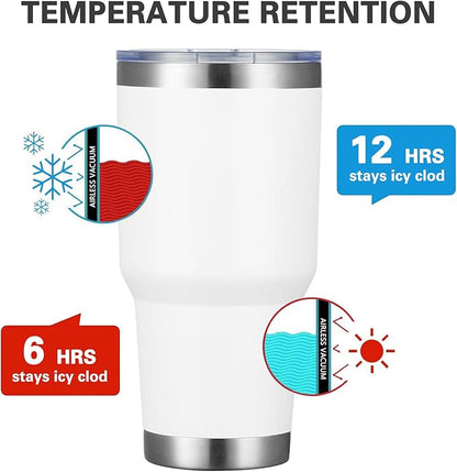 MEWAY 30oz Tumbler Double Wall Vacuum Insulated Travel Mug, Stainless Steel Tumbler with Lid, Durable Powder Coated Insulated Coffee Cup for Cold  Hot Drinks (White,1 PACK)