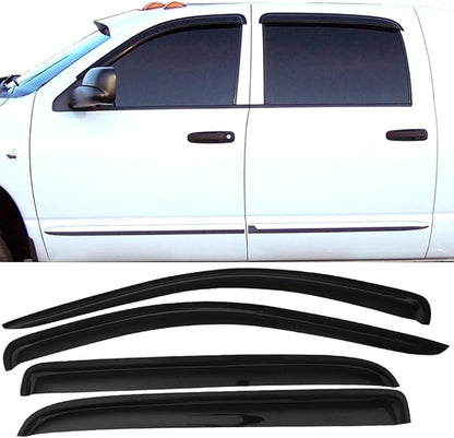IKON MOTORSPORTS - Window visor compatible with Dodge Ram Mega Cab 2006-2009, slim style, acrylic, unpainted, black, rain cover, wind ventilation air deflector, 2007 and
