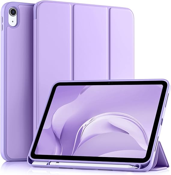 Akkerds Compatible with iPad 10th Generation Case 10.9 Inch 2022 with Pencil Holder, Slim Trifold Stand Protective Cover with Soft TPU Back for iPad Case 10th Generation, Auto Sleep/Wake, Lavender
