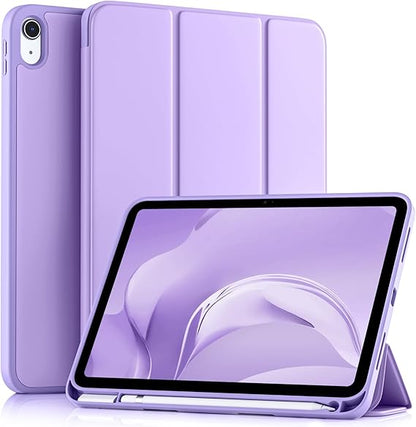Akkerds Compatible with iPad 10th Generation Case 10.9 Inch 2022 with Pencil Holder, Slim Trifold Stand Protective Cover with Soft TPU Back for iPad Case 10th Generation, Auto Sleep/Wake, Lavender