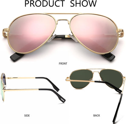 Kids Polarized Aviator Sunglasses for Girls Boys Classic Juniors Metal Frame Mirrored Aviator Sunglasses, 52mm