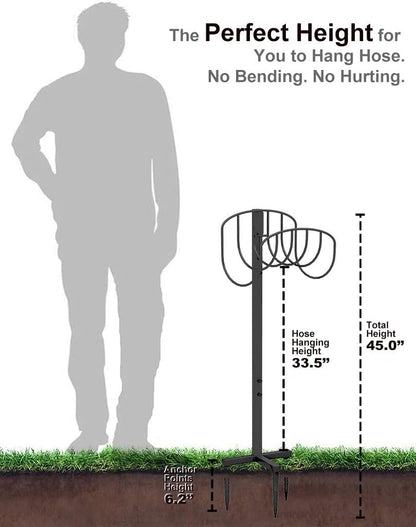 Freestanding Garden Hose Holder Hanger, Outdoor Heavy Duty Metal Water Hose Storage Holders Stand Organizer Rack Detachable Stake, Holds 150 Ft of Hoses for Outside Lawn Yard, Black