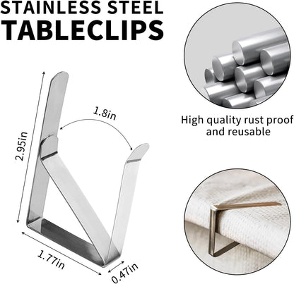 ALLTOP Superior Tablecloth Clips - Rust-Proof Stainless Steel Table Cover Holder Clips,Secure Clamps for Outdoor Picnics, Parties, Restaurants, Weddings - 12 Pack