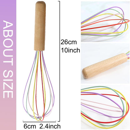 Carote 1-Piece Khaki Silicone Whisk with Wooden Handle BRIIEC 10-inch Non Stick Balloon Whisk Egg Beater for Pancake Batter, Eggs and Egg Whites, Cake Mix, Blending, Gravy and Sauces