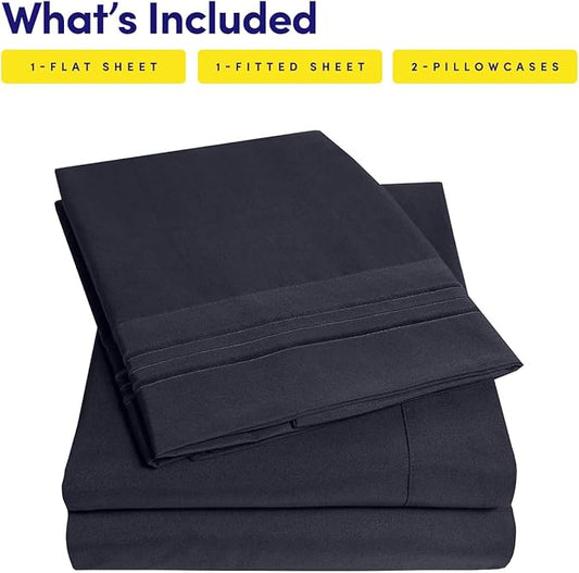 1500 Supreme Collection Full Sheet Sets Navy Blue - Luxury Hotel Bed Sheets and Pillowcase Set for Full Mattress - Extra Soft, Elastic Corner Straps, Deep Pocket Sheets, Full Navy Blue
