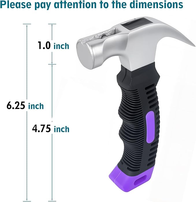 Small Claw Hammer - Mini Hammer for WomenKids, Camping Hammer, Stubby Tack Hammer, Nail Hammer with Magnetic (Purple)