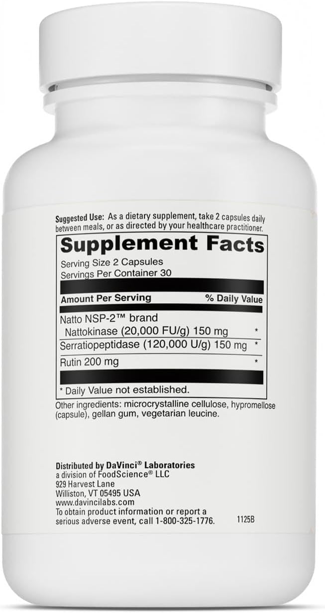 DAVINCI Labs Nattokinase Plus - High-Potency Nattokinase Supplement for Comprehensive Blood Flow Support for Men & Women - Formulated with Antioxidant Support - Gluten Free - 60 Vegetarian