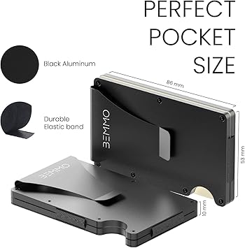 Bemmo Slim minimalist Credit Card wallet with Money Clip aluminum metal holder RFID Blocking carbon fiber, Great Gift Idea (Black aluminum)