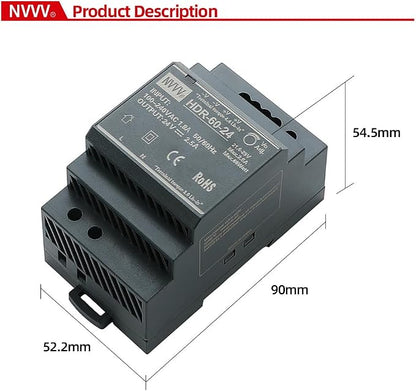 HDR-60-24 Ultra Slim Step-Shape 3SU DIN Rail Power Supply, 24Volt 2.5Amp 60Watt
