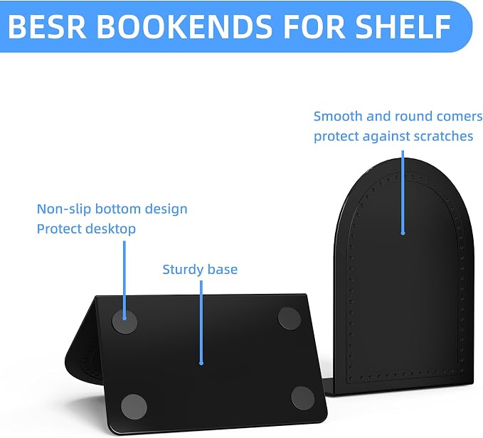PATIKIL Metal Bookends, Non-Skid Metal Book Ends Book Stopper Holder Stand Bookshelf Dividers for Shelves Display Home Office Decoration Library Heavy Books, Black