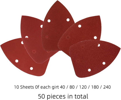 Mouse Detail Sander Sandpaper Sanding Paper Assorted Sanding Pads 40 80 120 180 240 Grits (50pcs Mouse Sandpaper)