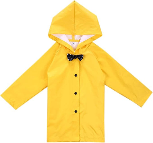 Age 2-10 Years Kids Hooded Button Down Long Jacket Bow Lightweight Raincoat