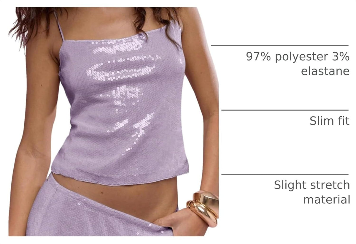 SOLY HUX Women's Glitter Sequin Cami Tops Sparkly Going Out Tops Spaghetti Strap Camisole Y2K Party Club Crop Top.