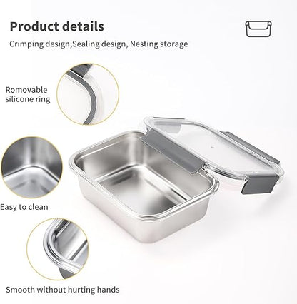Set of 2 stainless steel food containers with lids, Airtight kimchi containers, Leakproof meal prep bento box, Dishwasher/Oven/Freezer safe