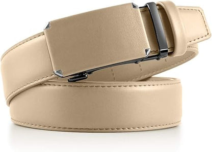 Ratchet Belt Dress Adjustable 1 3/8" Genuine Leather Designer Belt, Size Length Can be Cut, with Gift Box