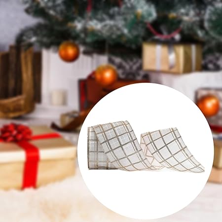 Christmas Ribbon with Wire Versatile Christmas Tree Ribbon 2.5 inch x 10 Yards for Gift Packaging Birthday Bow Making Crafts, Style A