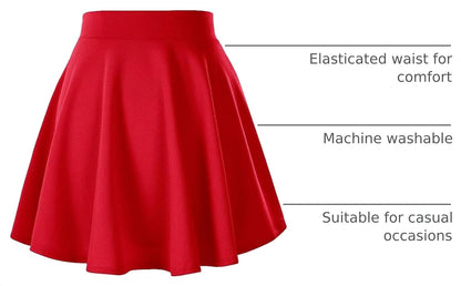 Afibi Casual Mini Stretch Waist Flared Plain Pleated Skater Skirt