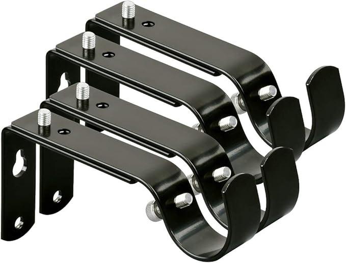 Adjustable Curtain Rod Bracket Or Rod Holder - for 7/8 or 1 Inch Rods-(Black,Set of 4)
