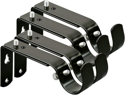 Adjustable Curtain Rod Bracket Or Rod Holder - for 7/8 or 1 Inch Rods-(Black,Set of 4)
