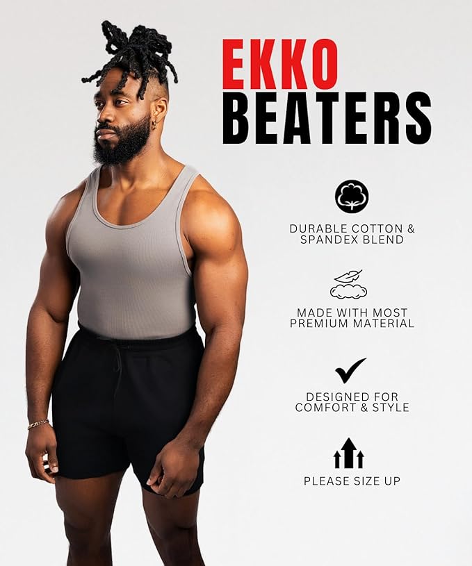 Beaters, Men's Tank Tops, Cotton Spandex Blend Tanks for Men, Comfortable, Durable Ribbed Fabric, Please Size UP