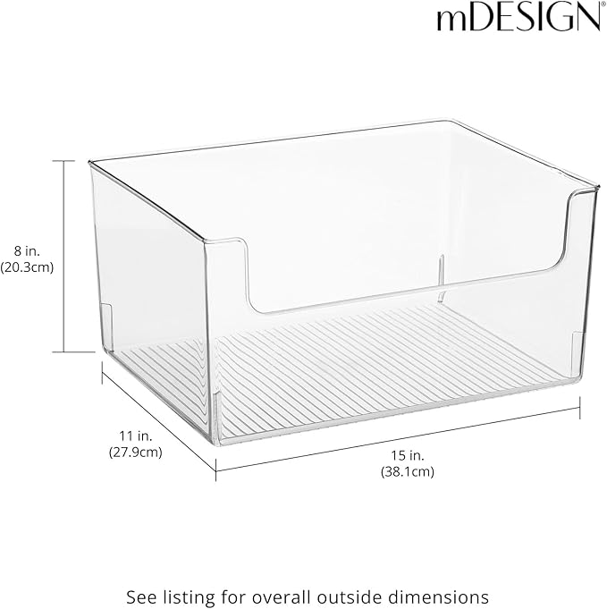 mDesign Large Modern Plastic Open Front Dip Storage Organizer Bin Basket for Bathroom Organization - Vanity Shelf, Cubby, Cabinet, and Closet Organizing Decor - Ligne Collection - 4 Pack - Clear