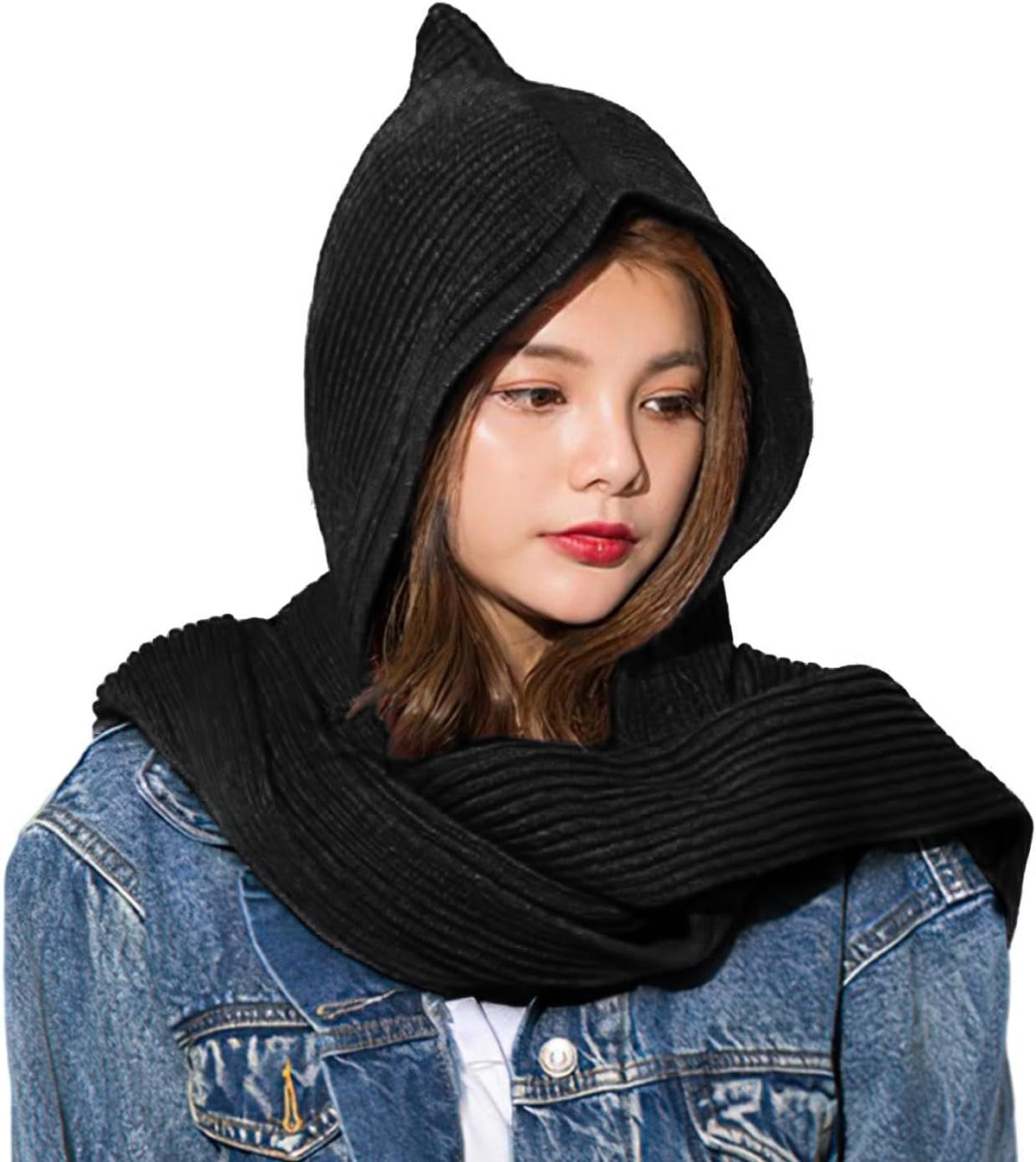 SIQITECHNO Winter Women Hooded Scarf Knitted Hooded Long Scarf Large Head Wrap Scarves for Women Lightweight Warm Shawl