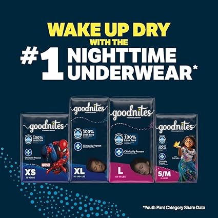 Goodnites Boys' Nighttime Bedwetting Underwear, Size Extra Large (95-140 lbs), 63 Ct (3 Packs of 21), Packaging May Vary