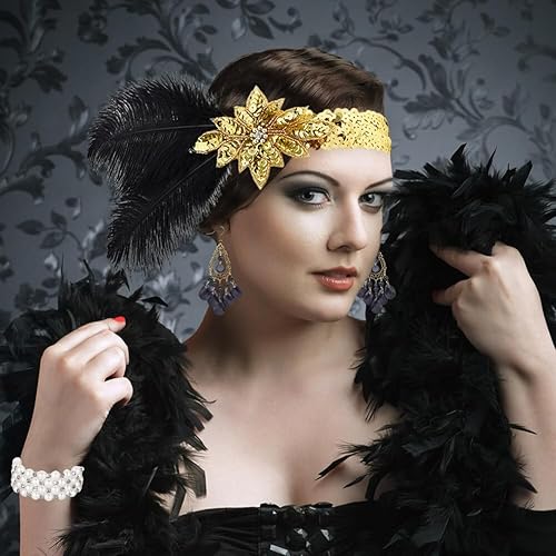 1920S Accessories for Women Pearl Necklace Plume Headband Long Gloves Multi-Layer Rhinestones Pearl Bracelet Earrings