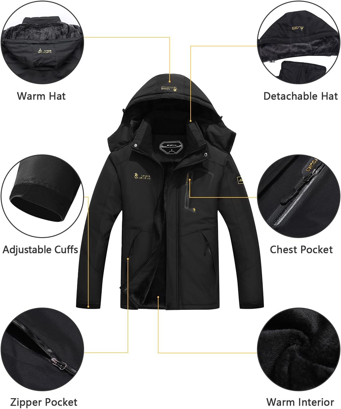 Men's Ski Jacket Warm Winter Snow Coat Waterproof Mountain Windbreaker Snowboarding Jacket Hooded for Hiking Traval