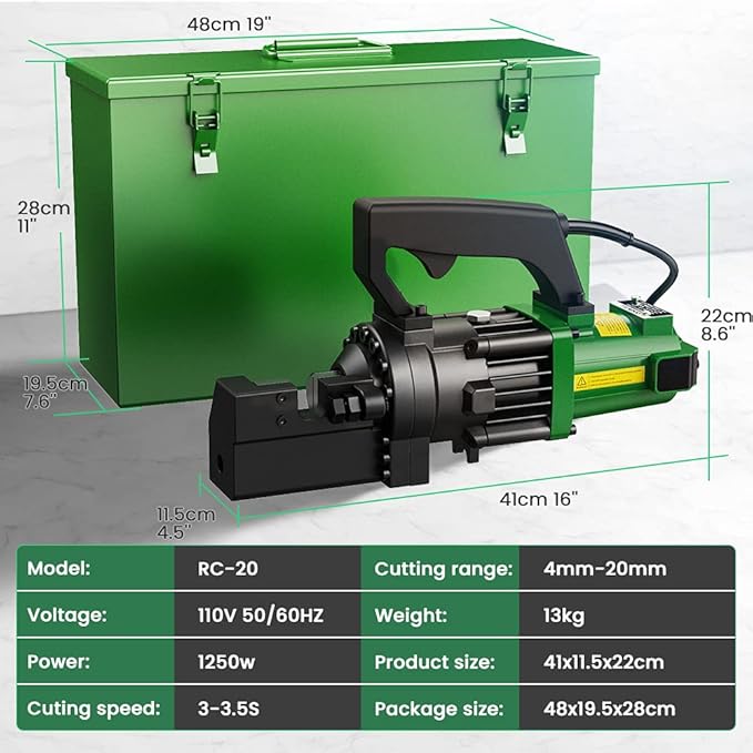 Anbull 1250W Electric Hydraulic Rebar Cutter, Cutting up to 3/4 Inch 4-20mm #6 Rebar, with Replaceable Jaw Blades, Cutting Speed 3-3.5S (1250W RC-20)